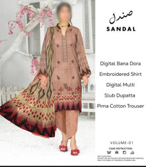 3 Pcs Women's Unstitched Printed Embroidered Suit