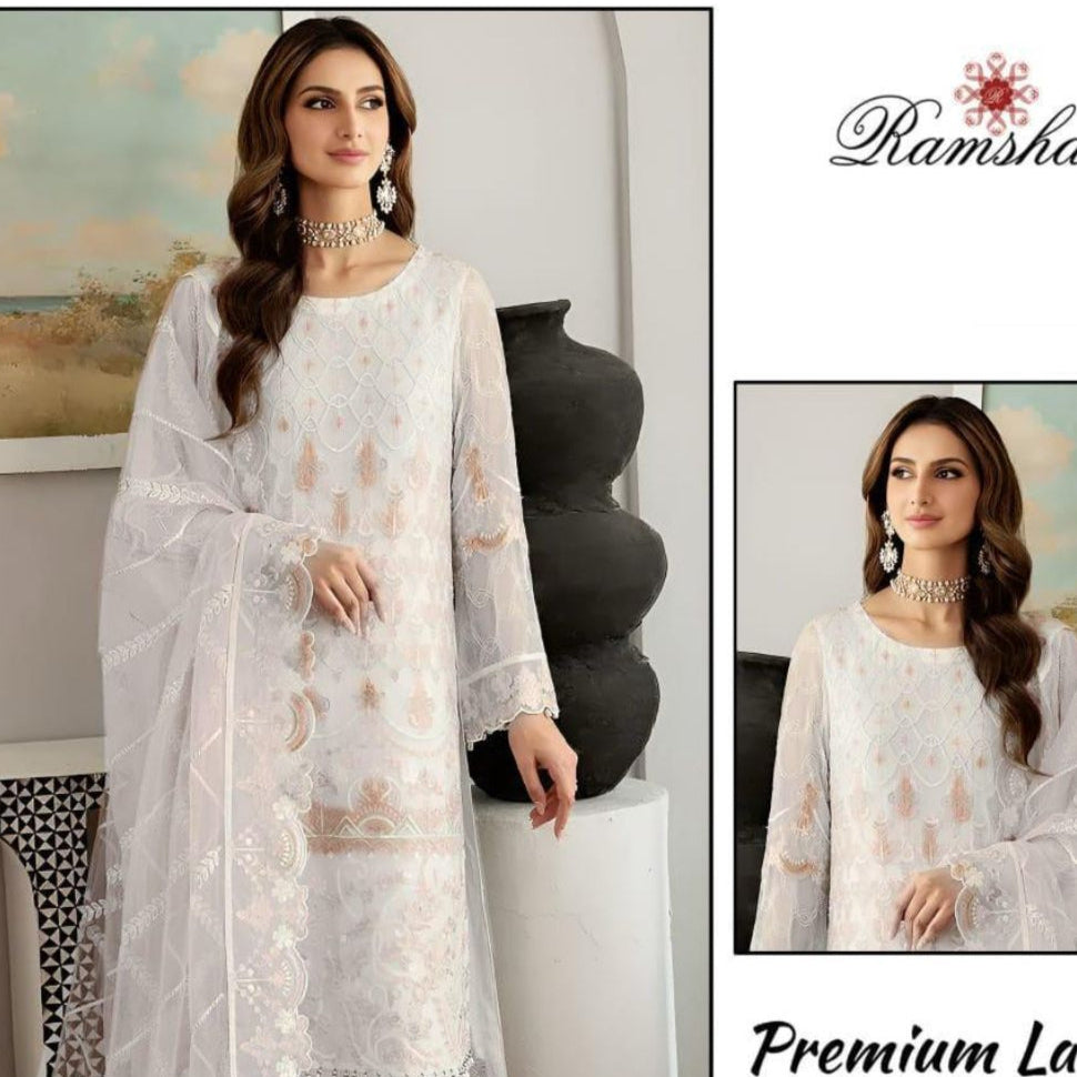 Exquisite Embroidered Lawn Suit Set - 3 Pcs in White