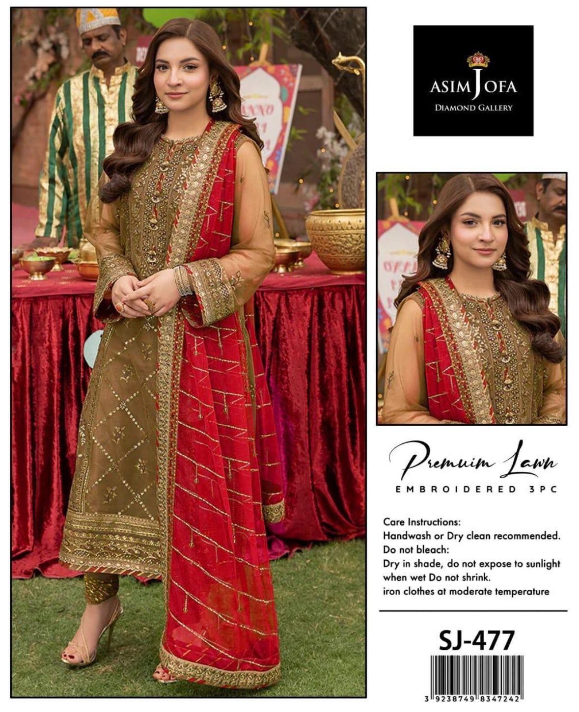 Elegant Embroidered Lawn Suit - 3 Pcs in Green