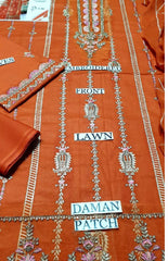 Stunning Orange Embroidered 3 Pcs Suit Set with Printed Dupatta